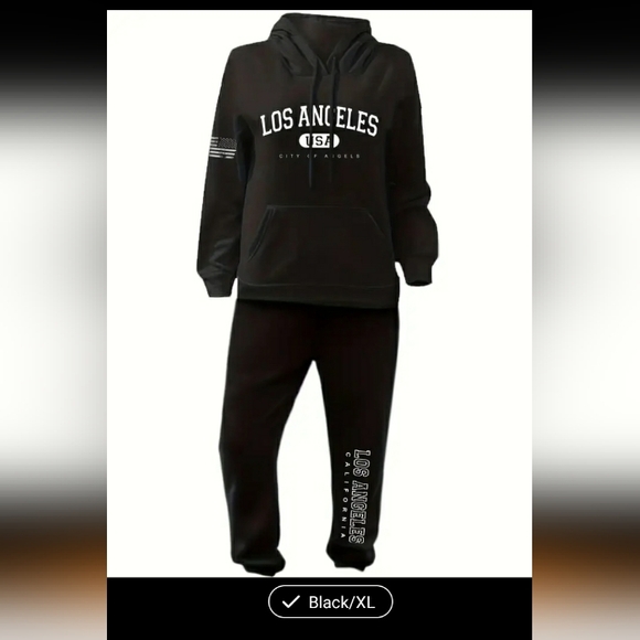 No Brand Pants - Black Los Angeles Hoodie and Sweatpants Set